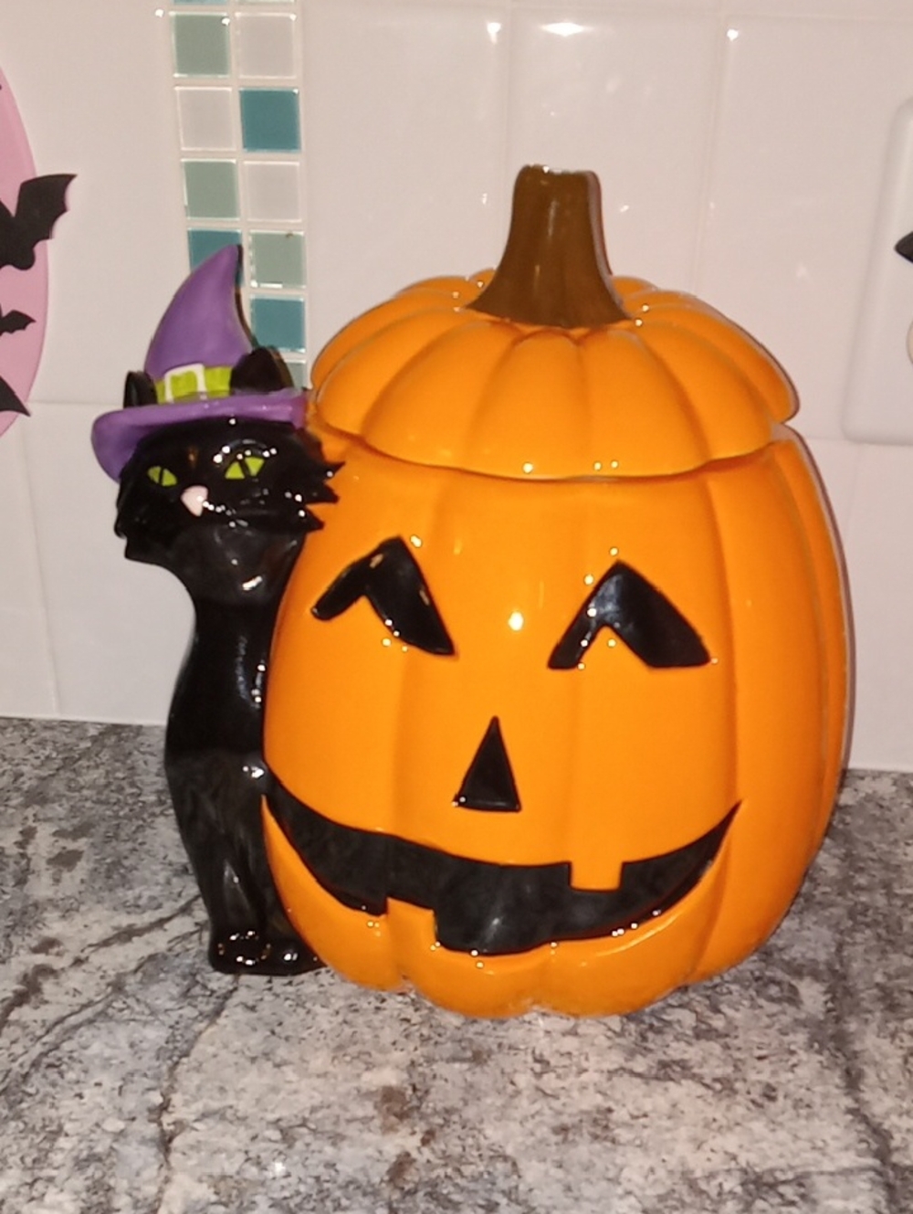 Black Cat with Orange Pumpkin Ceramic  Halloween Cookie Jar 🐈‍⬛🐈‍⬛🐈‍⬛🎃🎃🎃